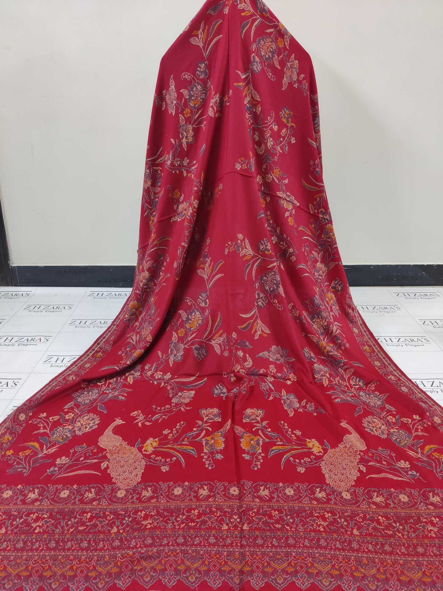 Maroon Gold Jaal Kani Pashmina Shawl