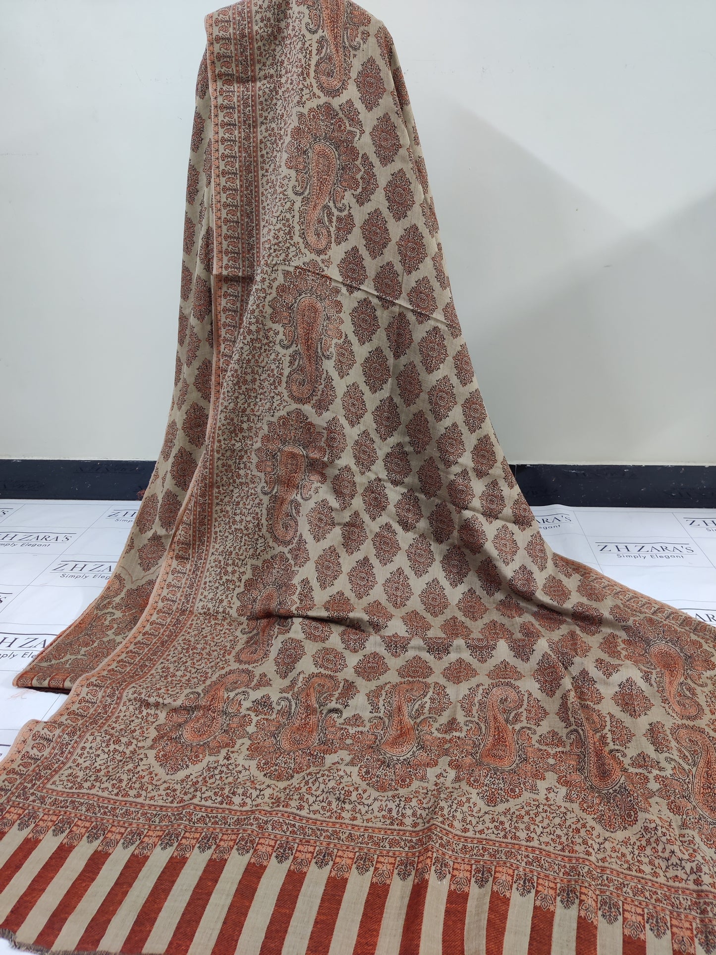 Camel Rust Gala Double Kani Pashmina 3pc