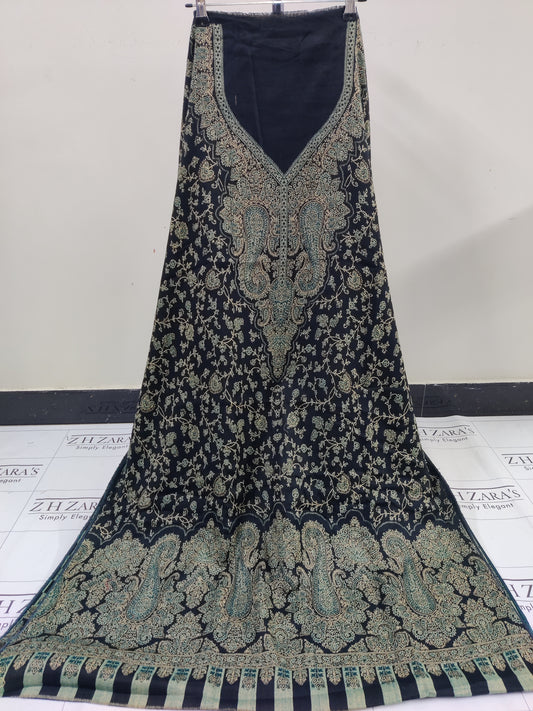 Black Green Gala Double Kani Pashmina 3pc