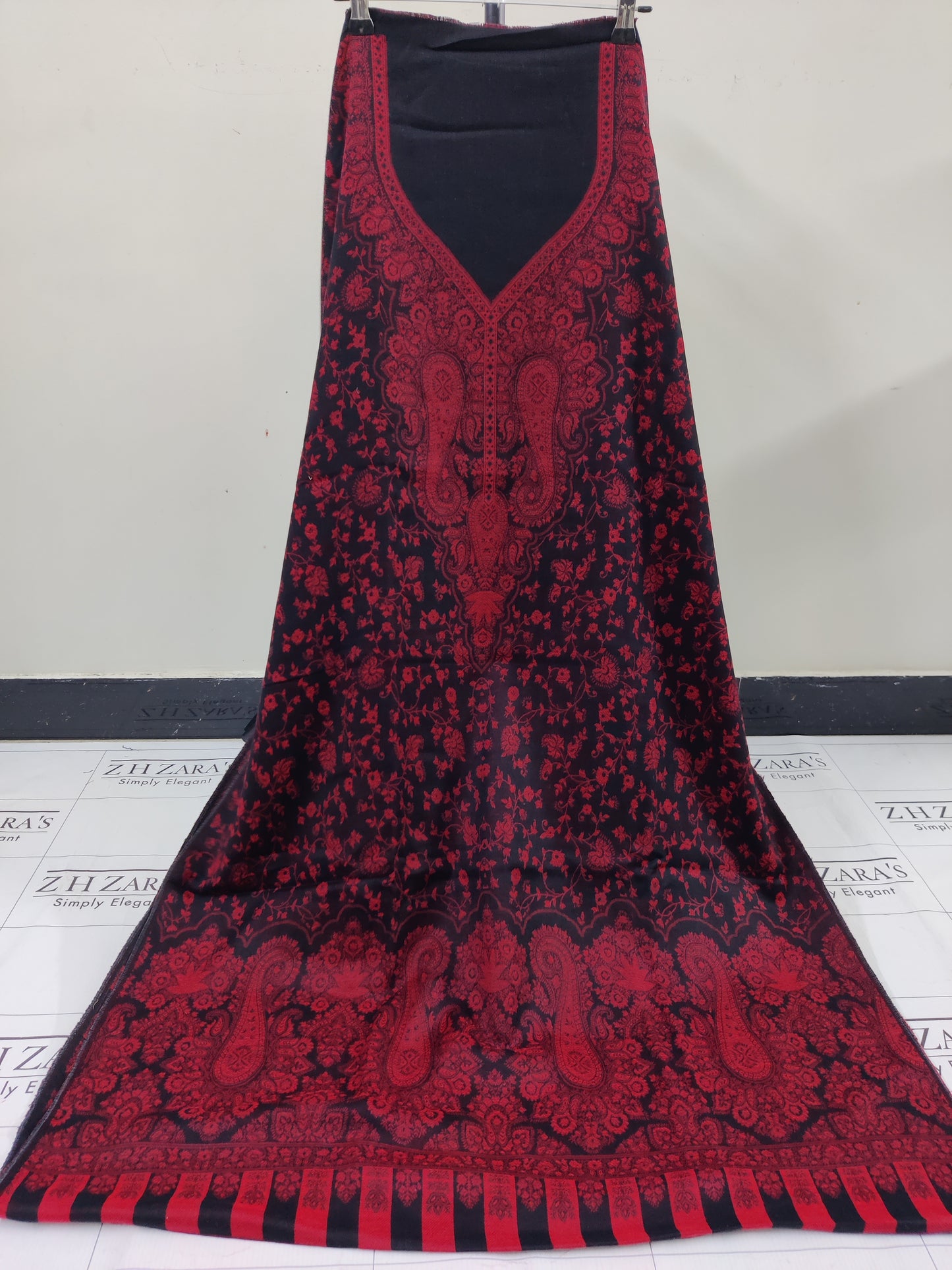Black Red Gala Double Kani Pashmina 3pc