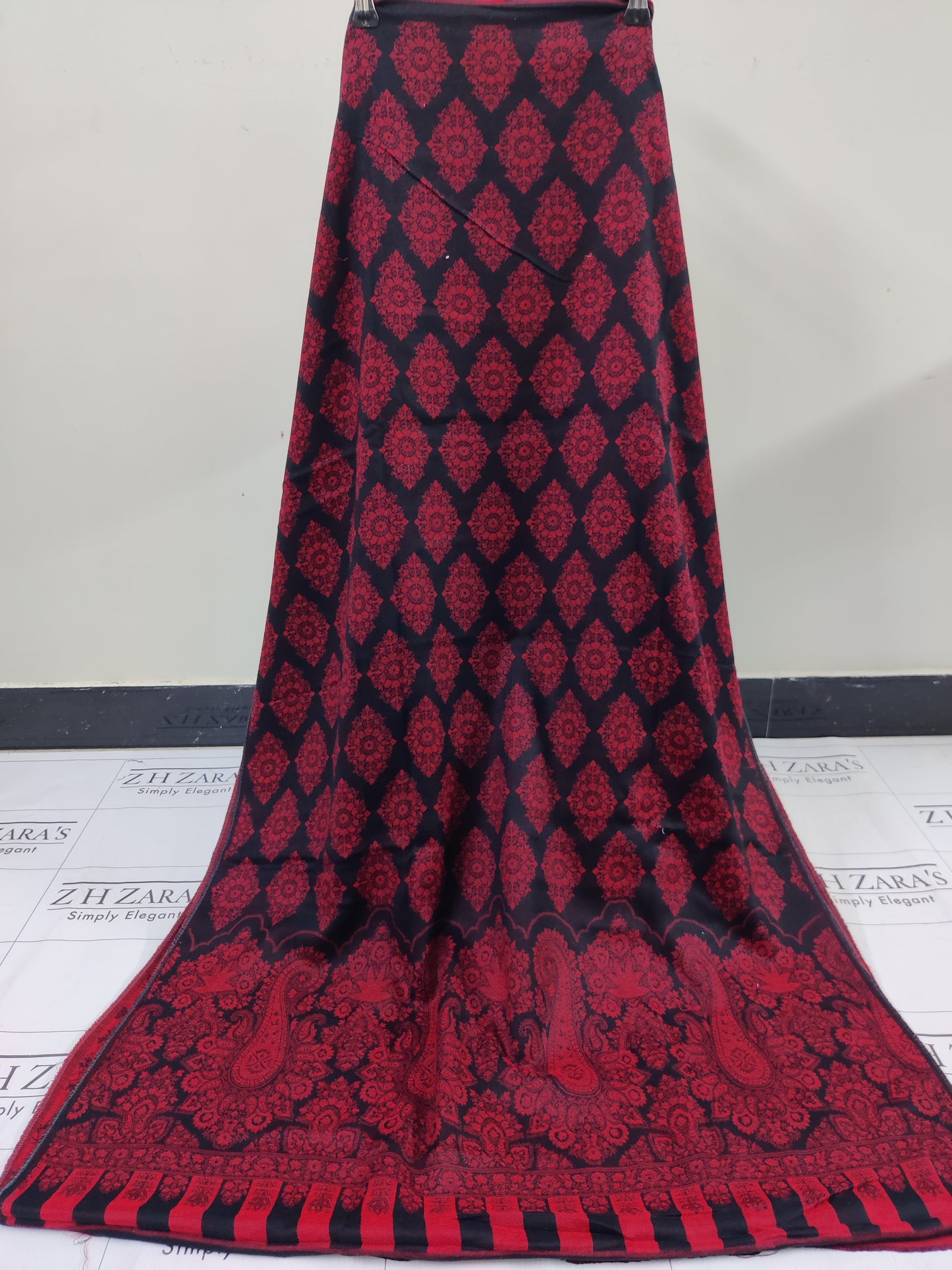 Black Red Gala Double Kani Pashmina 3pc
