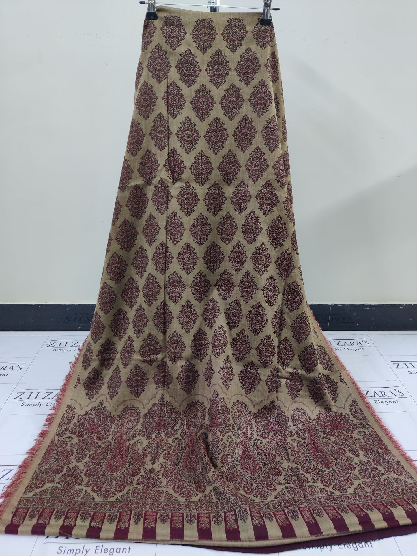 Camel Maron Gala Double Kani Pashmina 3pc