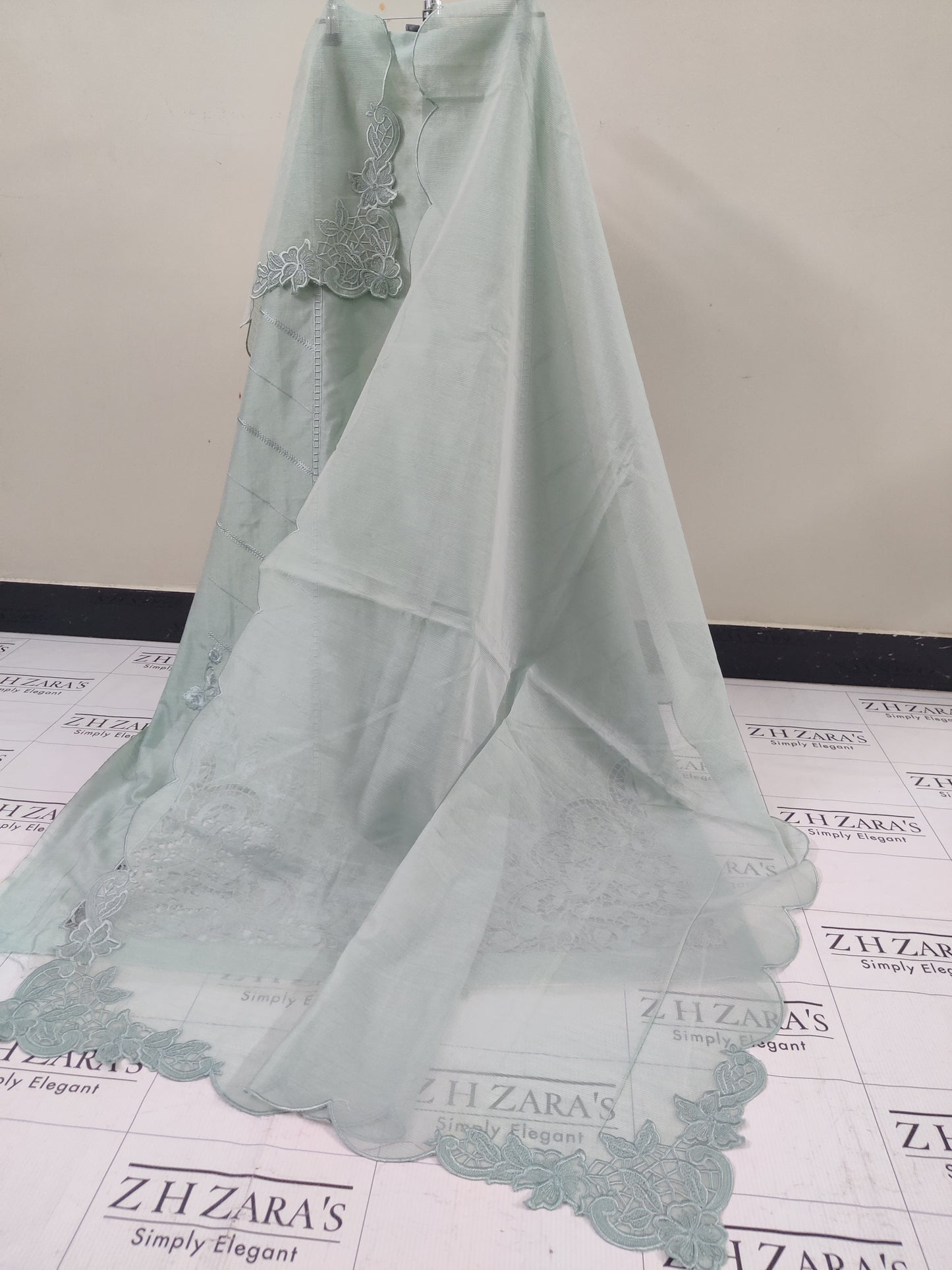 Olive Mint Green Resham Silk Cutwork 3pc