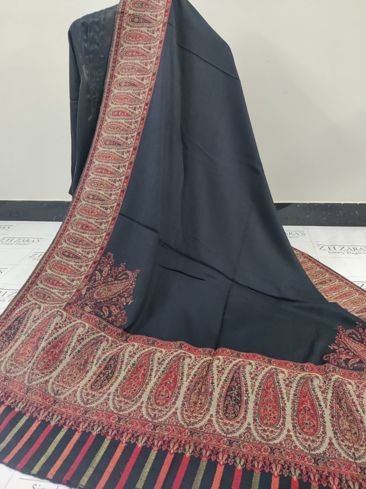 Black Maroon Kari Pashmina Shawl & 3pc