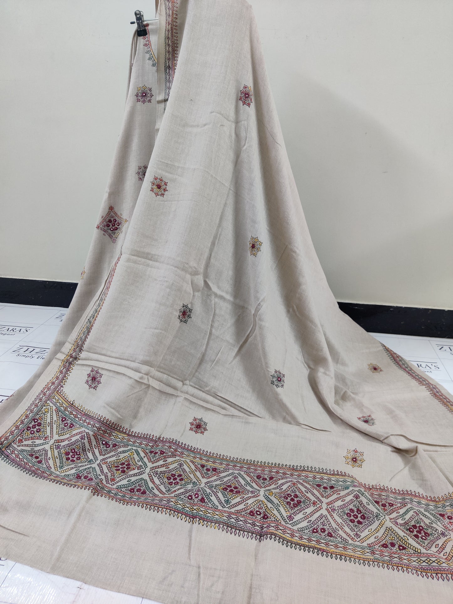 Light Beige Needle Embroidery Pashmina 3pc
