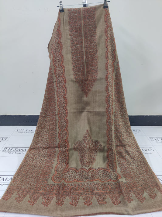 Camel Brown Border Double Kani Pashmina 3pc