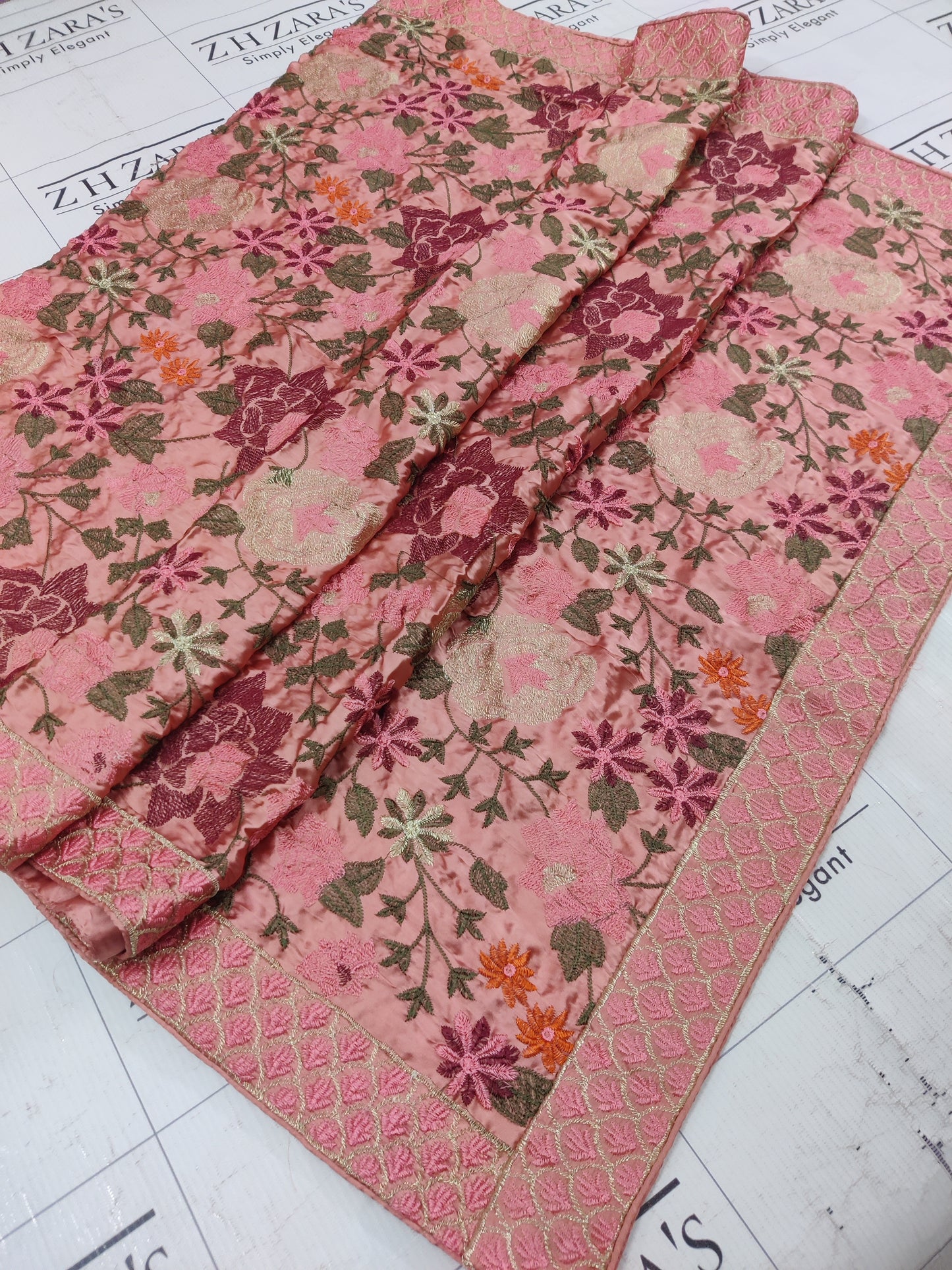 Tea Pink Silk Embroidery Shawl