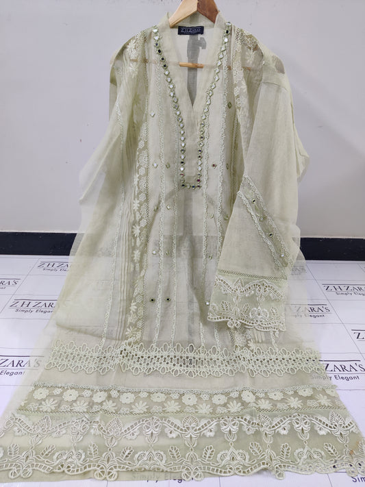Olive Green Mirror Cutwork 2pc