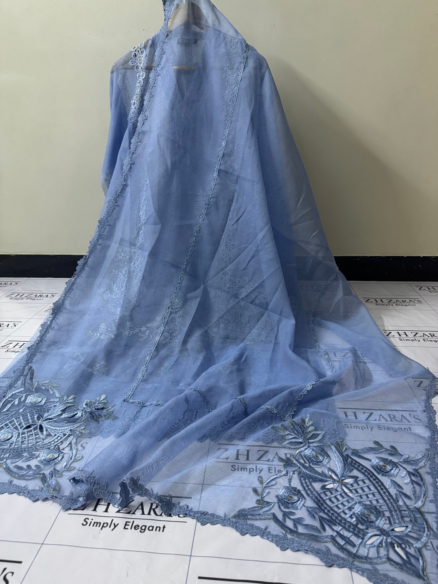 Ice Blue Duppata Cutwork 2pc
