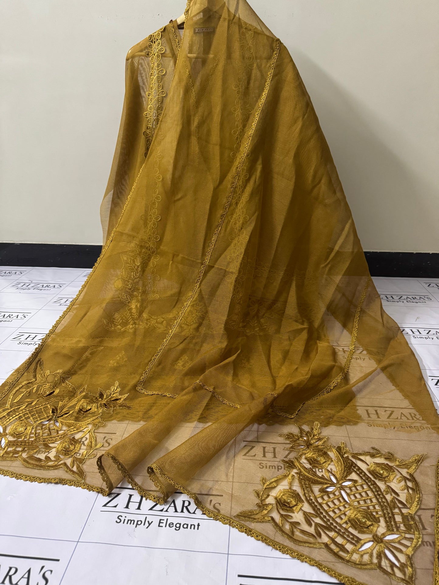 Mustard Duppata Cutwork 2pc