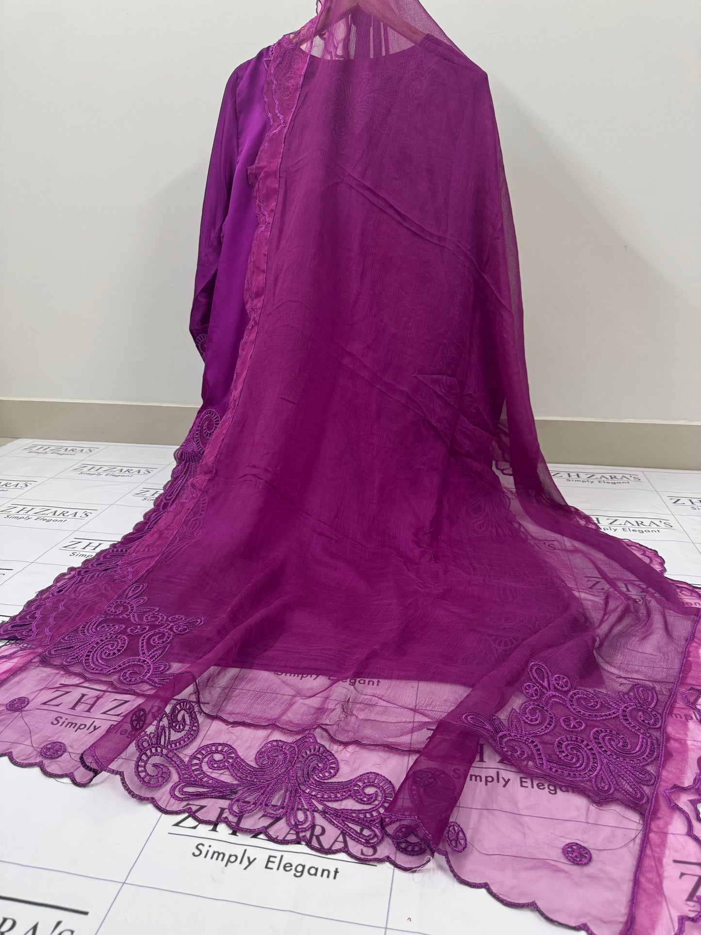 Magenta Silk Cutwork 3pc