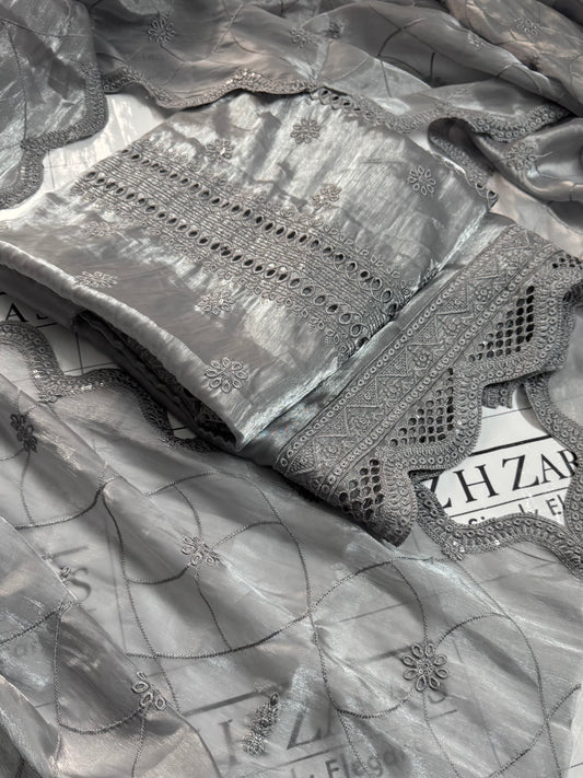 Metallic Grey Laama Silk 2pc
