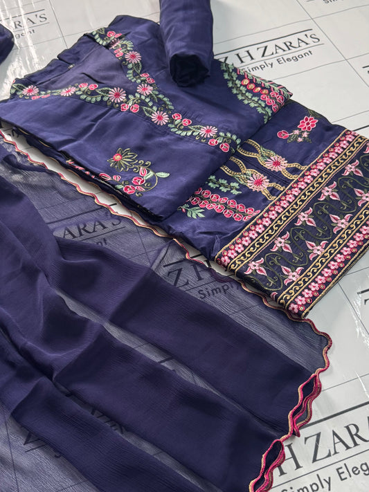 Navy Blue Abeer 3pc