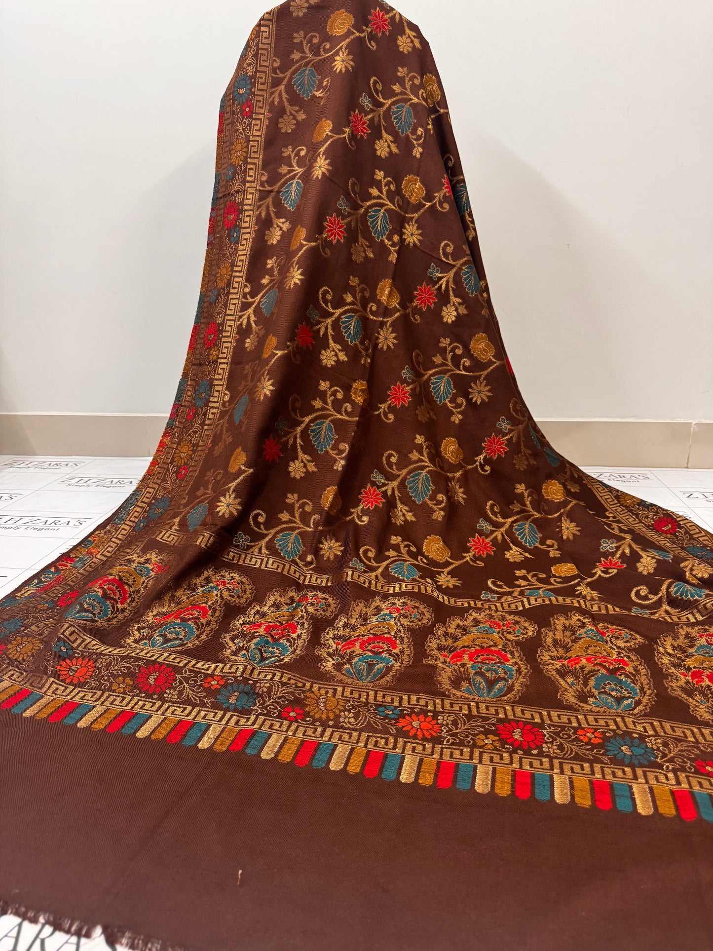 Belgian Brown Gala Zari Pashmina 3pc