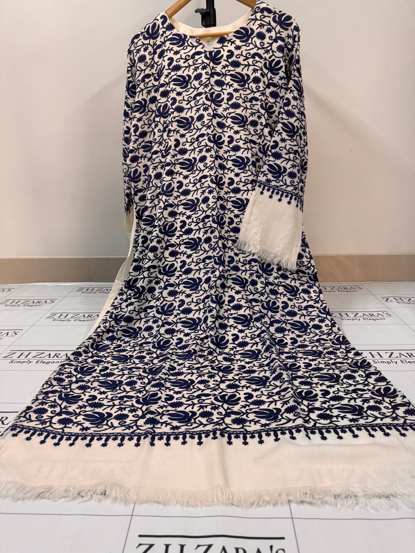 White Navy Pashmina Kaftan Shirt