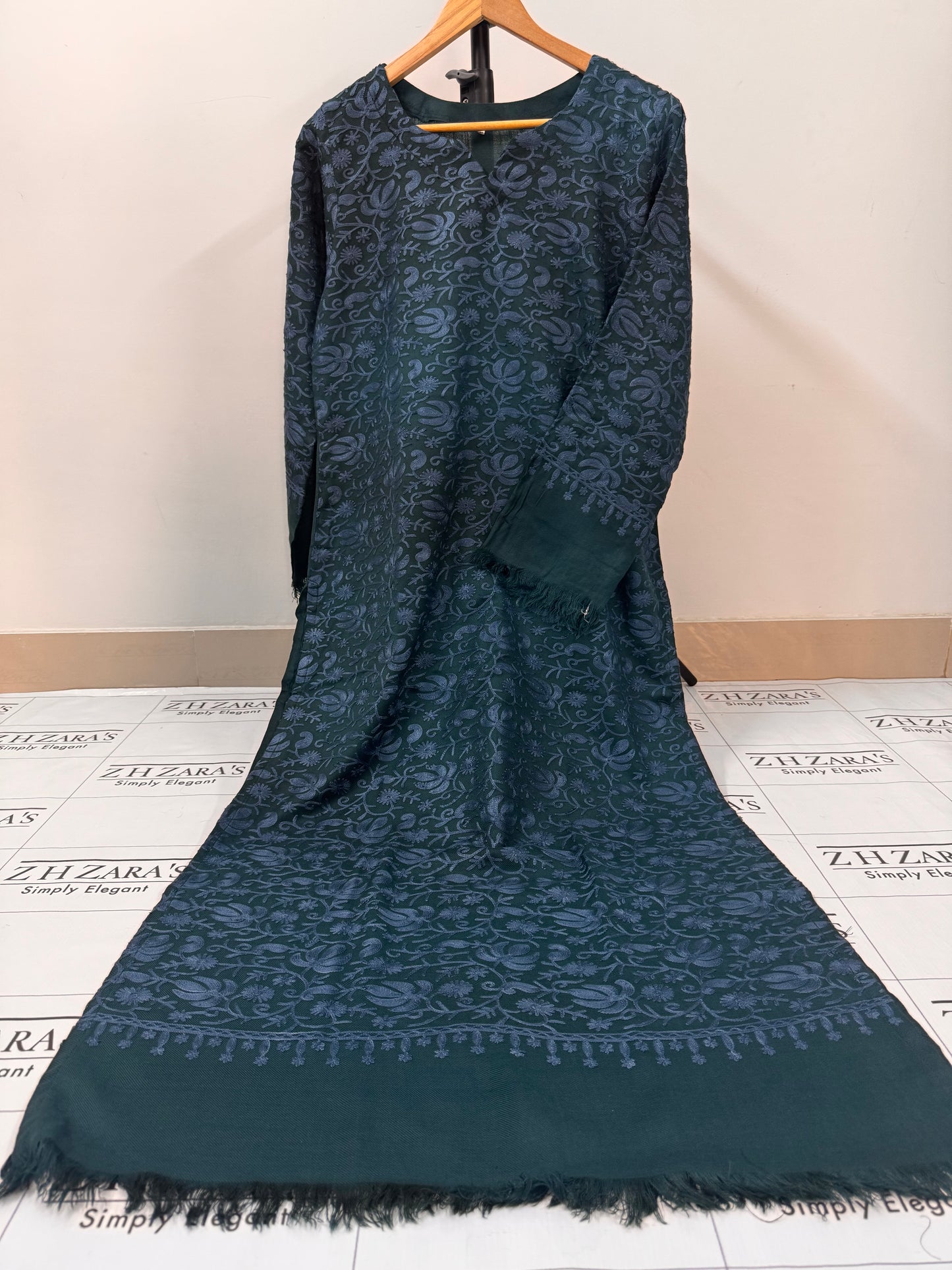 Peacock Blue Pashmina Kaftan Shirt