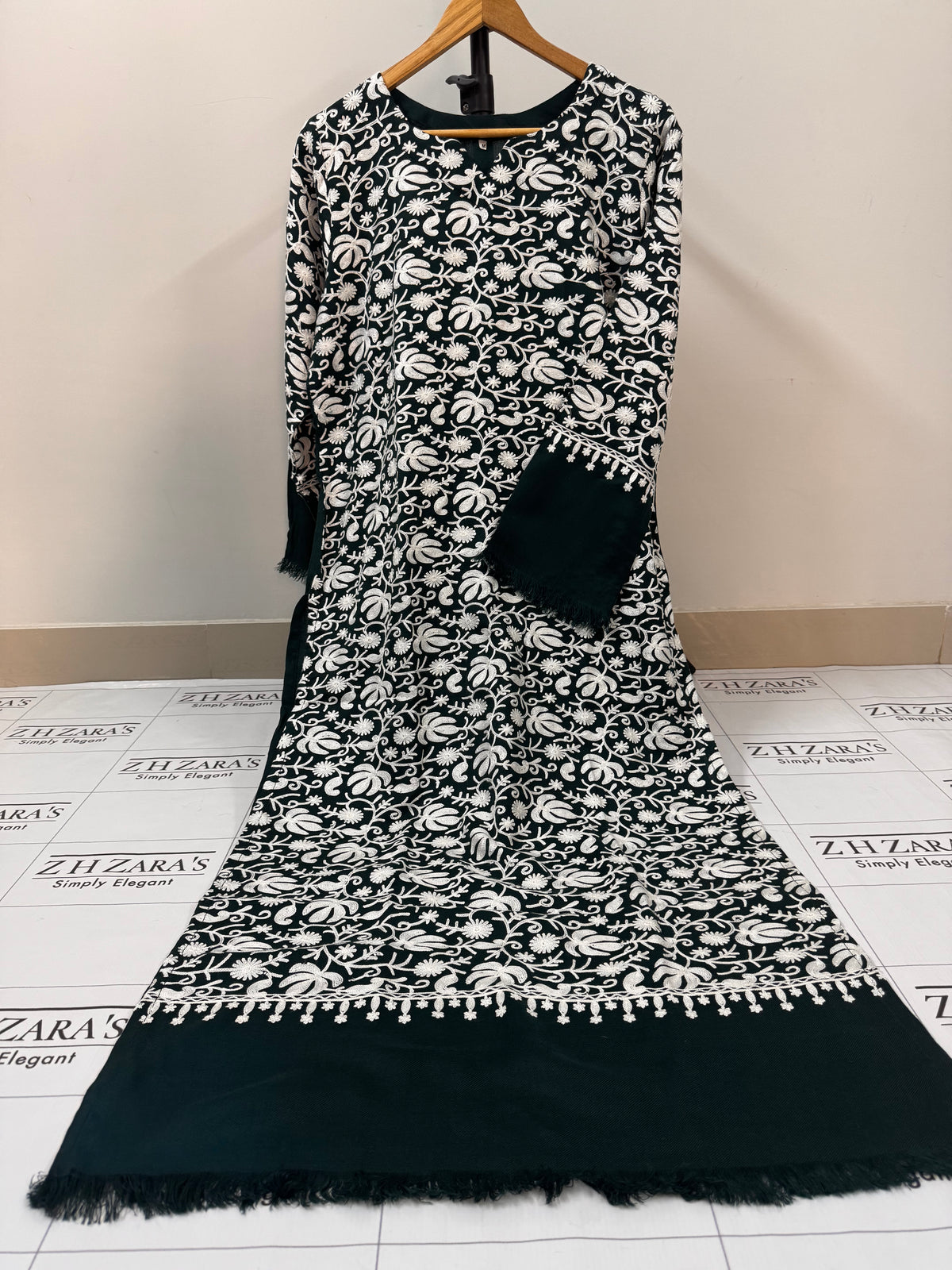 Navy Blue White Pashmina Kaftan Shirt