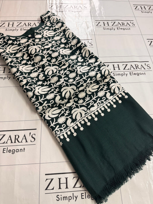 Peacock Green White Pashmina Kaftan Shirt