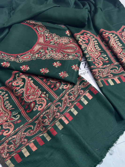 Bottle Green Gala Booti Pashmina 3pc