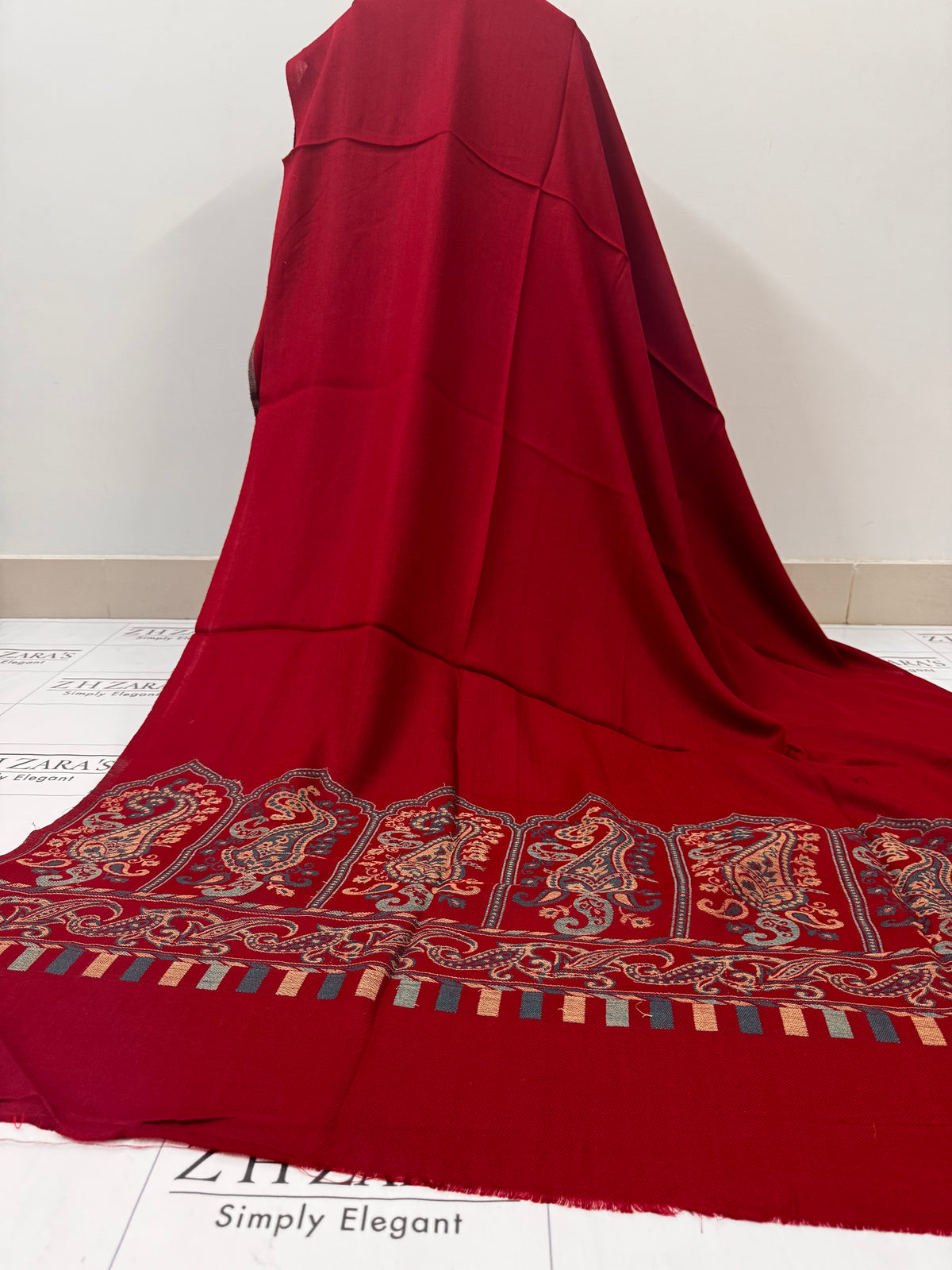 Maroon Gala Booti Pashmina 3pc
