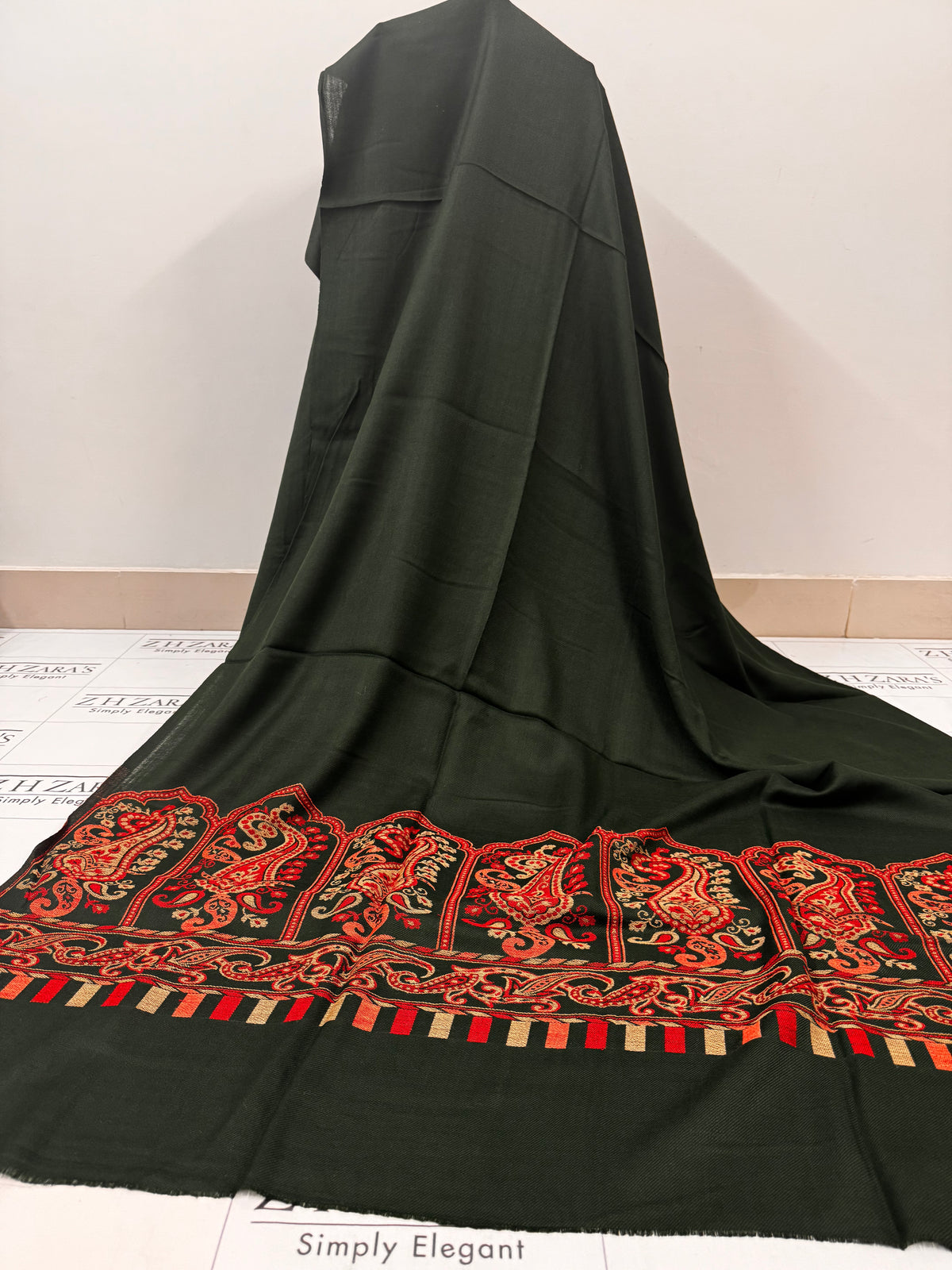 Bottle Green Gala Booti Pashmina 3pc