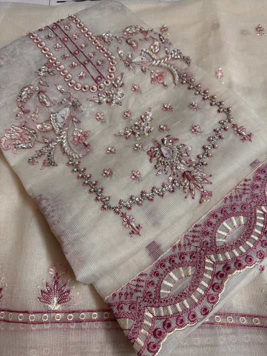 Ivory Tea Pink Hand Embellished