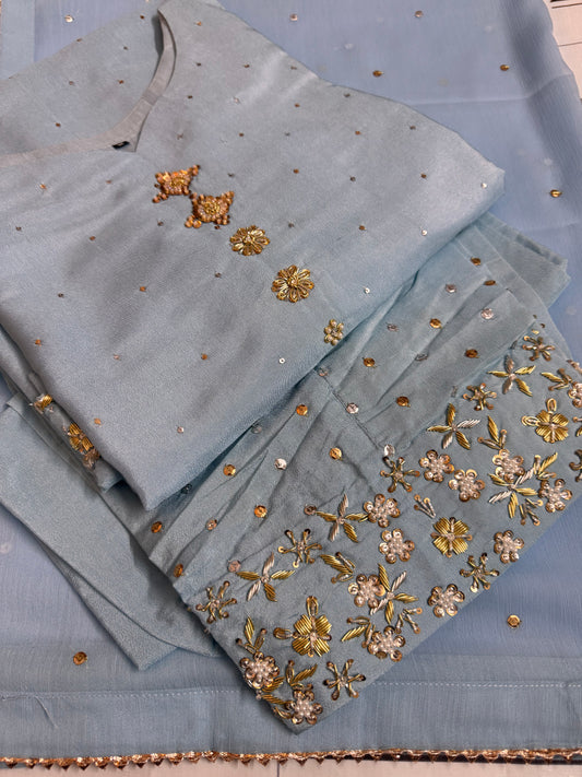 Ice Blue Sheesha Silk 3pc
