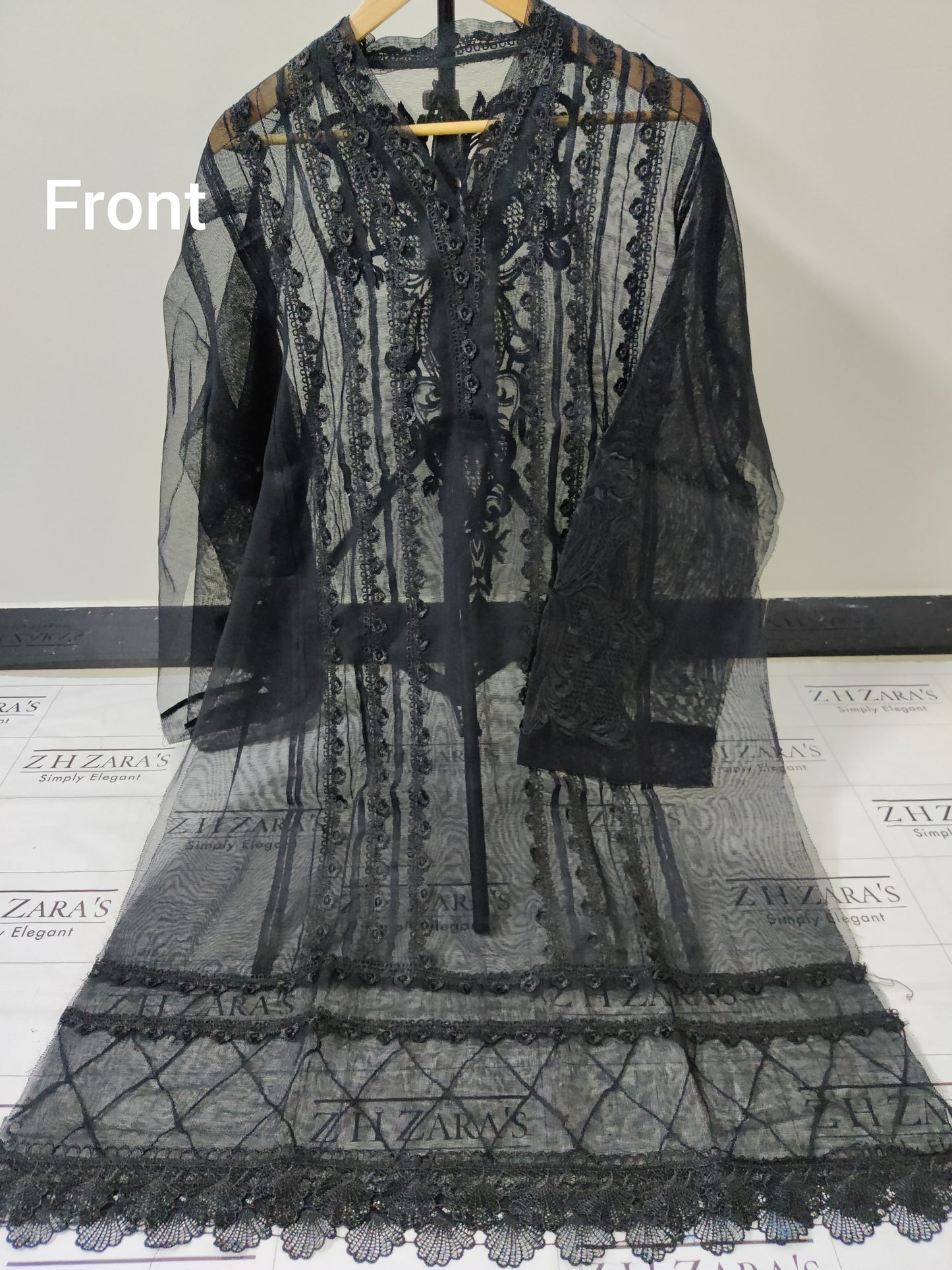 Black Cutwork Silk Applique 2pc