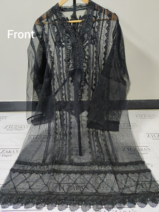 Black Cutwork Silk Applique 2pc