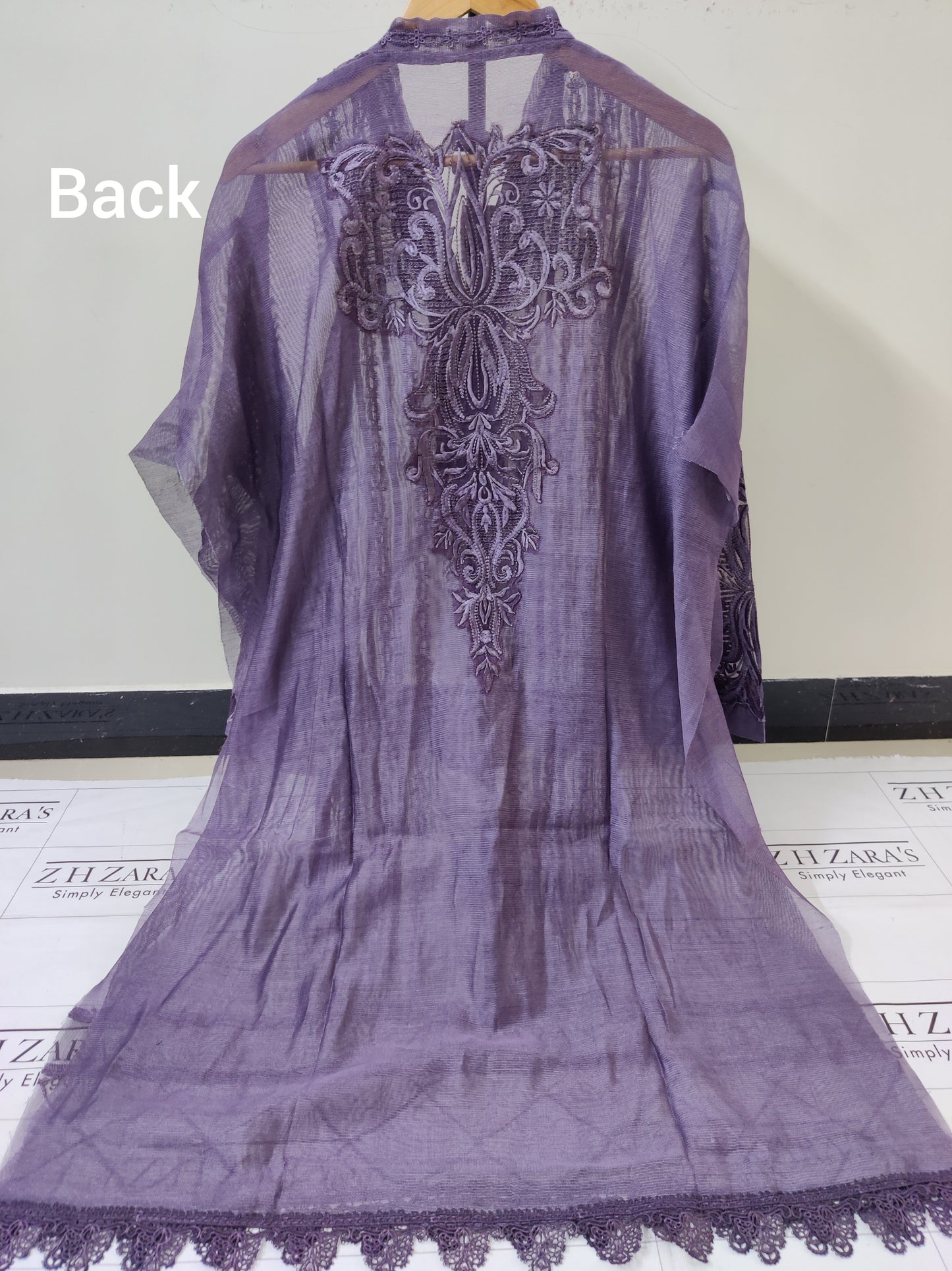 Smoky Lavender Cutwork Silk Applique 2pc