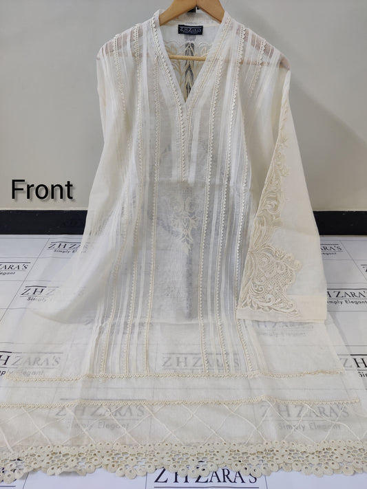 Ivory Cutwork Silk Applique 2pc