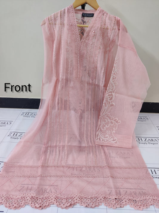 Peachy Pink Cutwork Silk Applique 2pc
