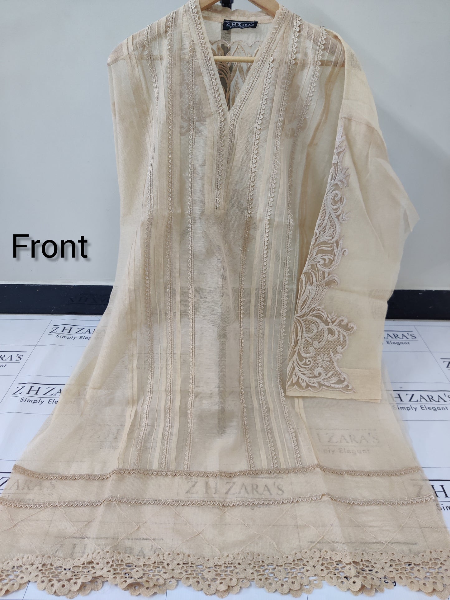 Coffee Beige Cutwork Silk Applique 2pc