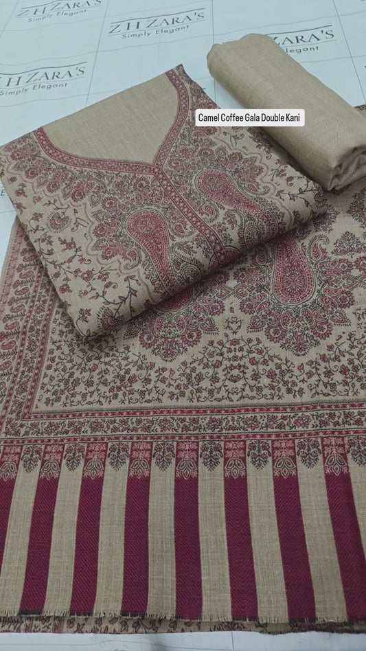 Camel Coffee Gala Double Kani Pashmina 3pc