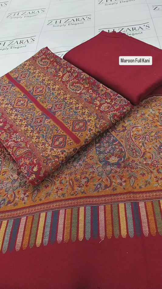 Maroon Full Kani Pashmina 3pc
