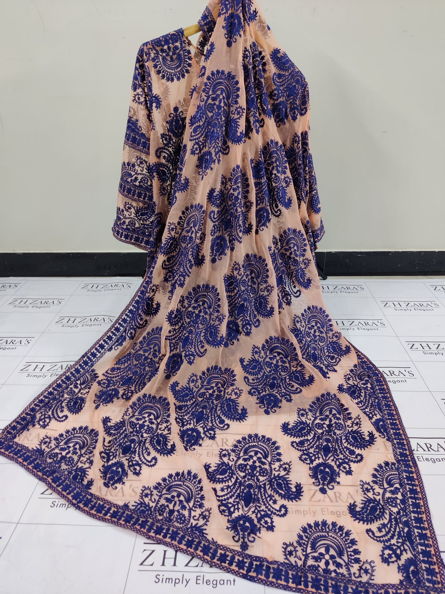 Peach Blue Stitched 2pc