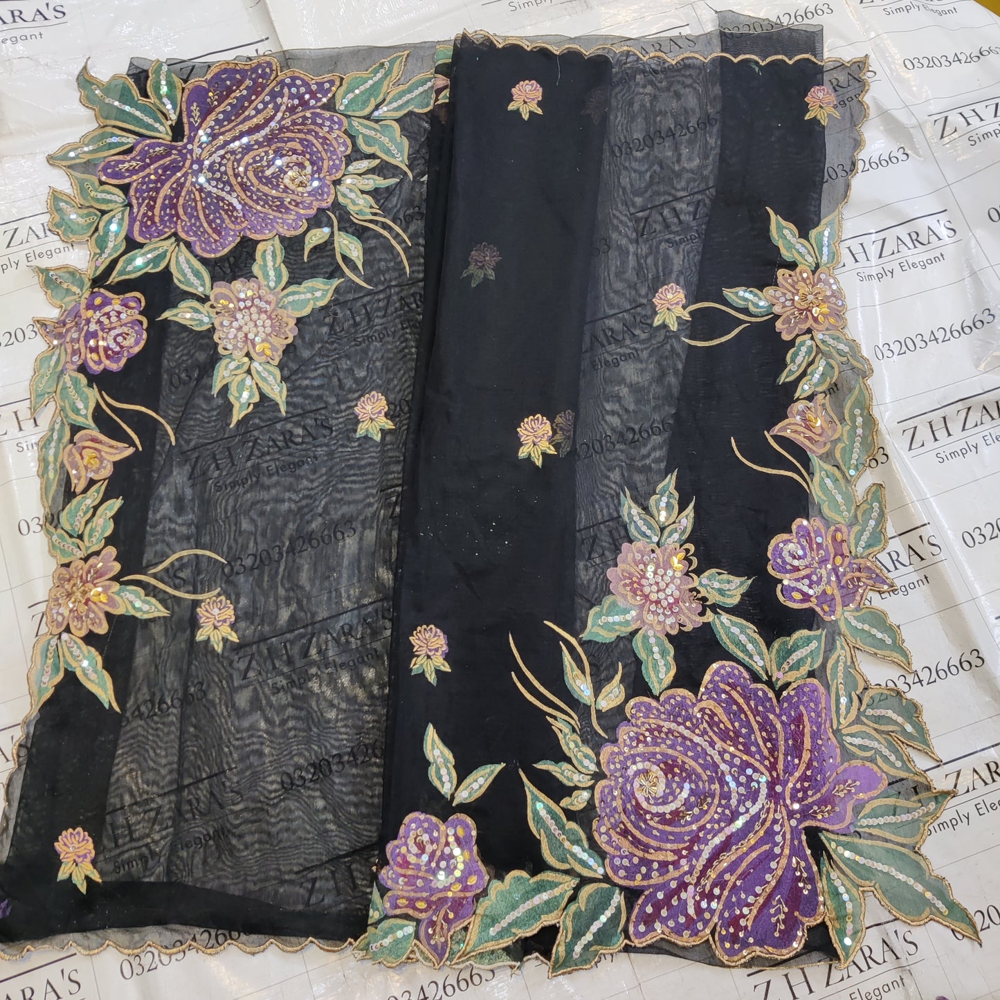 Black Hand Embellished Hand painted Cutwork