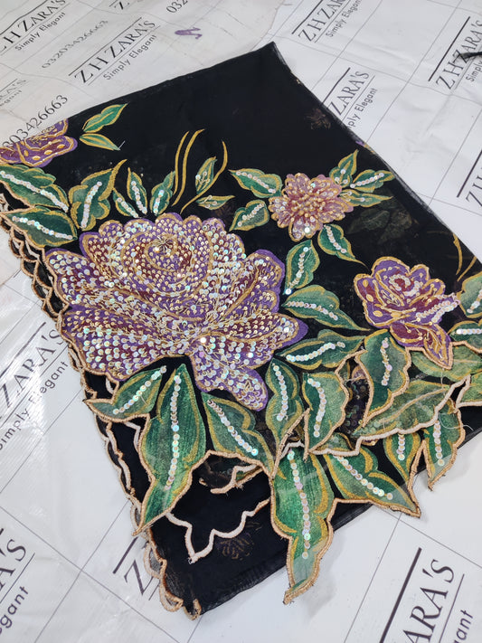 Black Hand Embellished Hand painted Cutwork