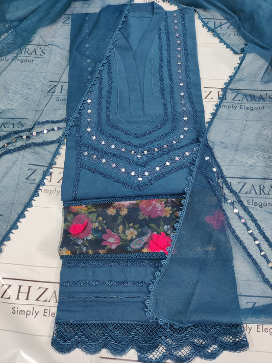 Pure Soft Khaddar Teal blue 2pc
