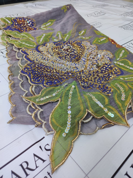 Grey Hand Embellished Hand painted Cutwork