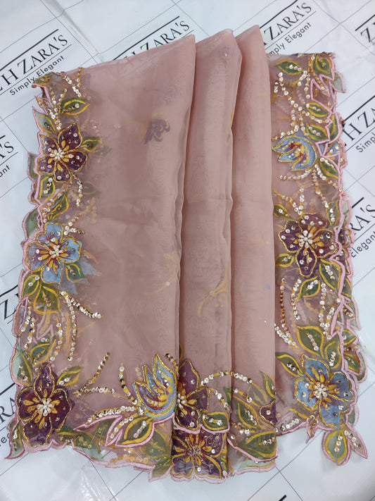 Tea Pink Hand Embellished Hand Painted Cutwork 2pc
