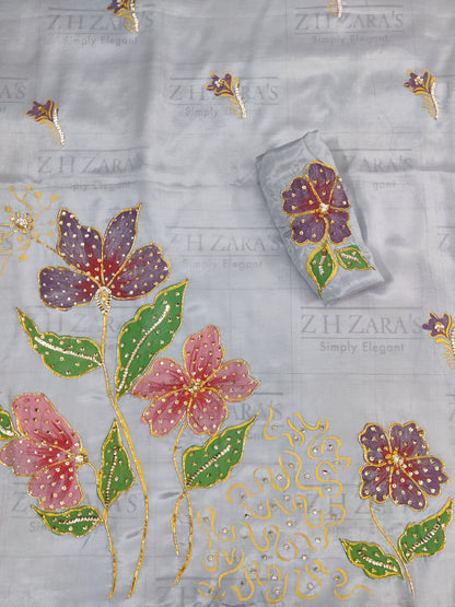 Grey Hand Embellished Hand Painted Cutwork 2pc