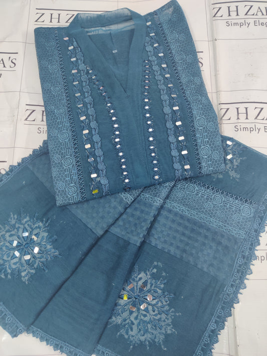 Teal Peacock Mirror Laced 2pc