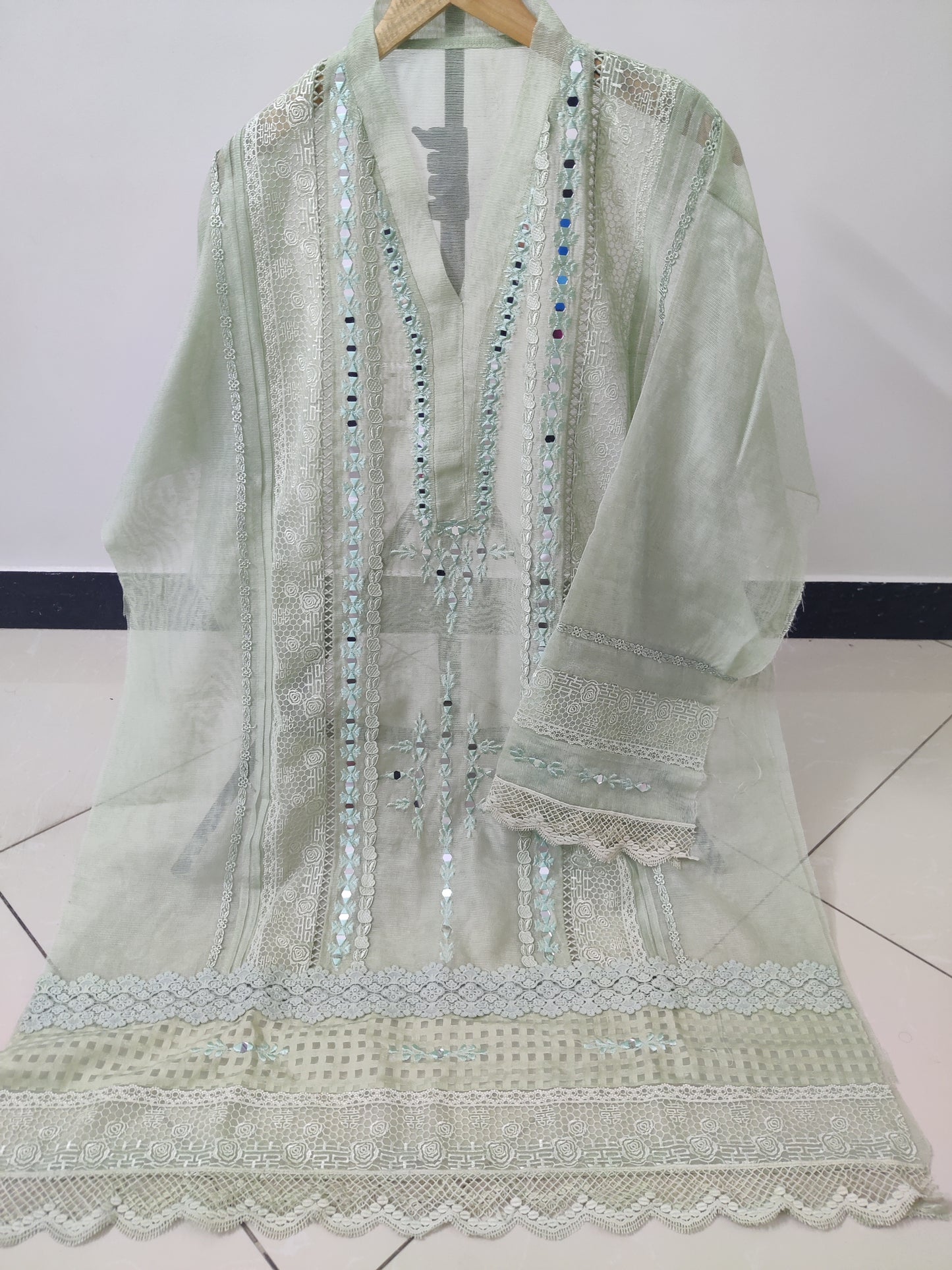 Pistachio Mint Green Mirror Laced 2pc