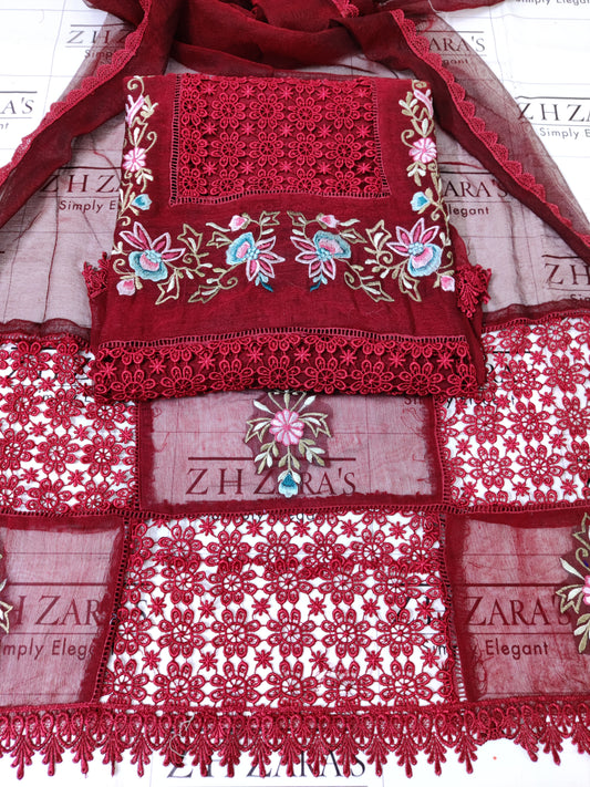 Maroonish Red Crochet 3pc