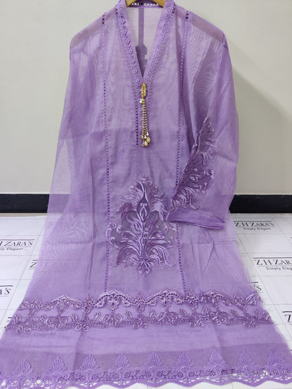 Lilac Purple Tassel Cutwork 2pc