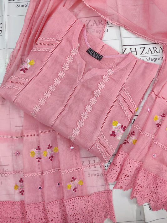 Teapink Cut Panel Cutwork 3pc