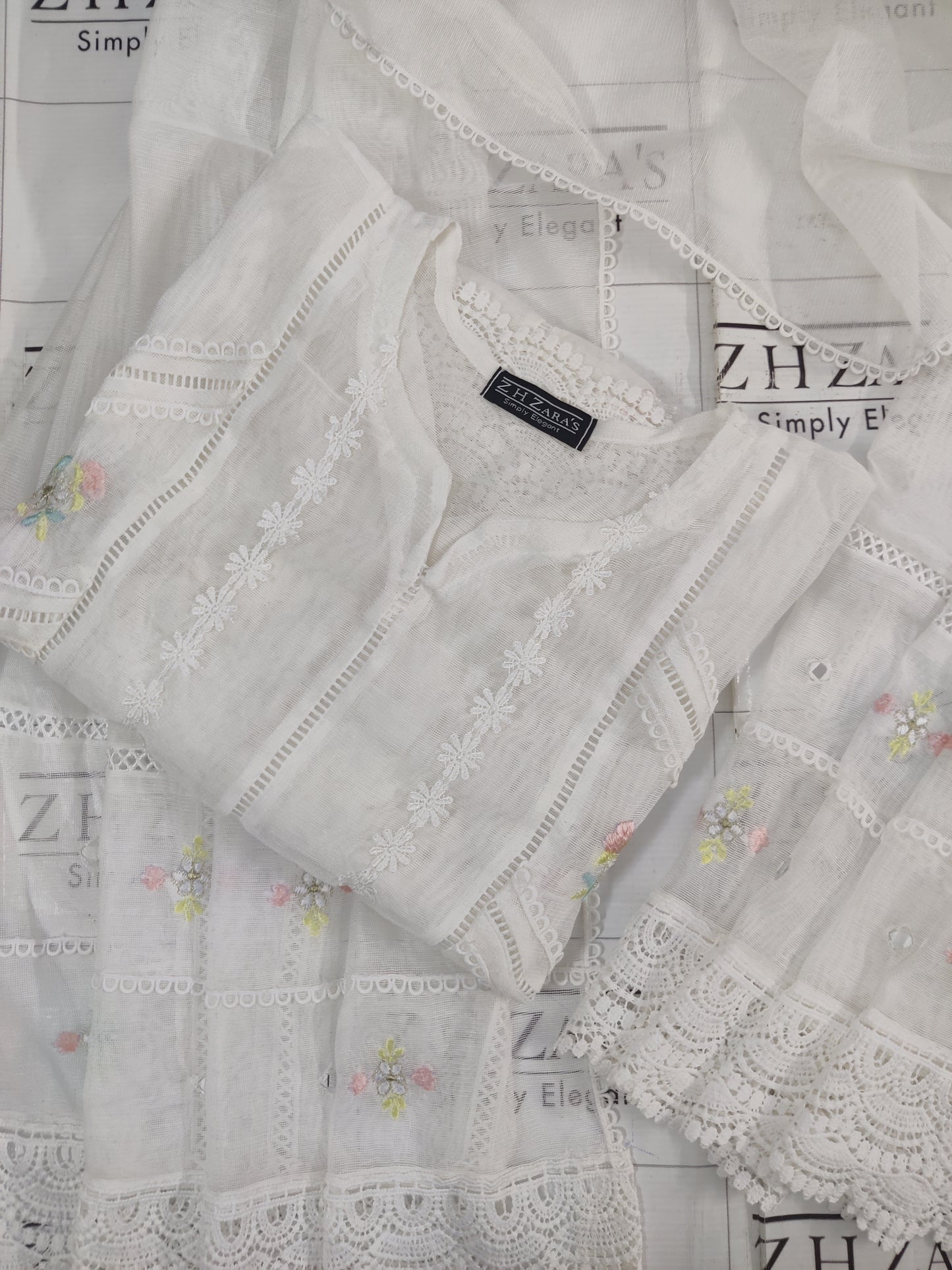 White Cut Panel Cutwork 3pc