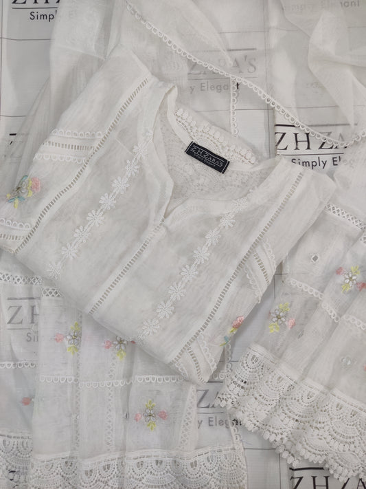 White Cut Panel Cutwork 3pc