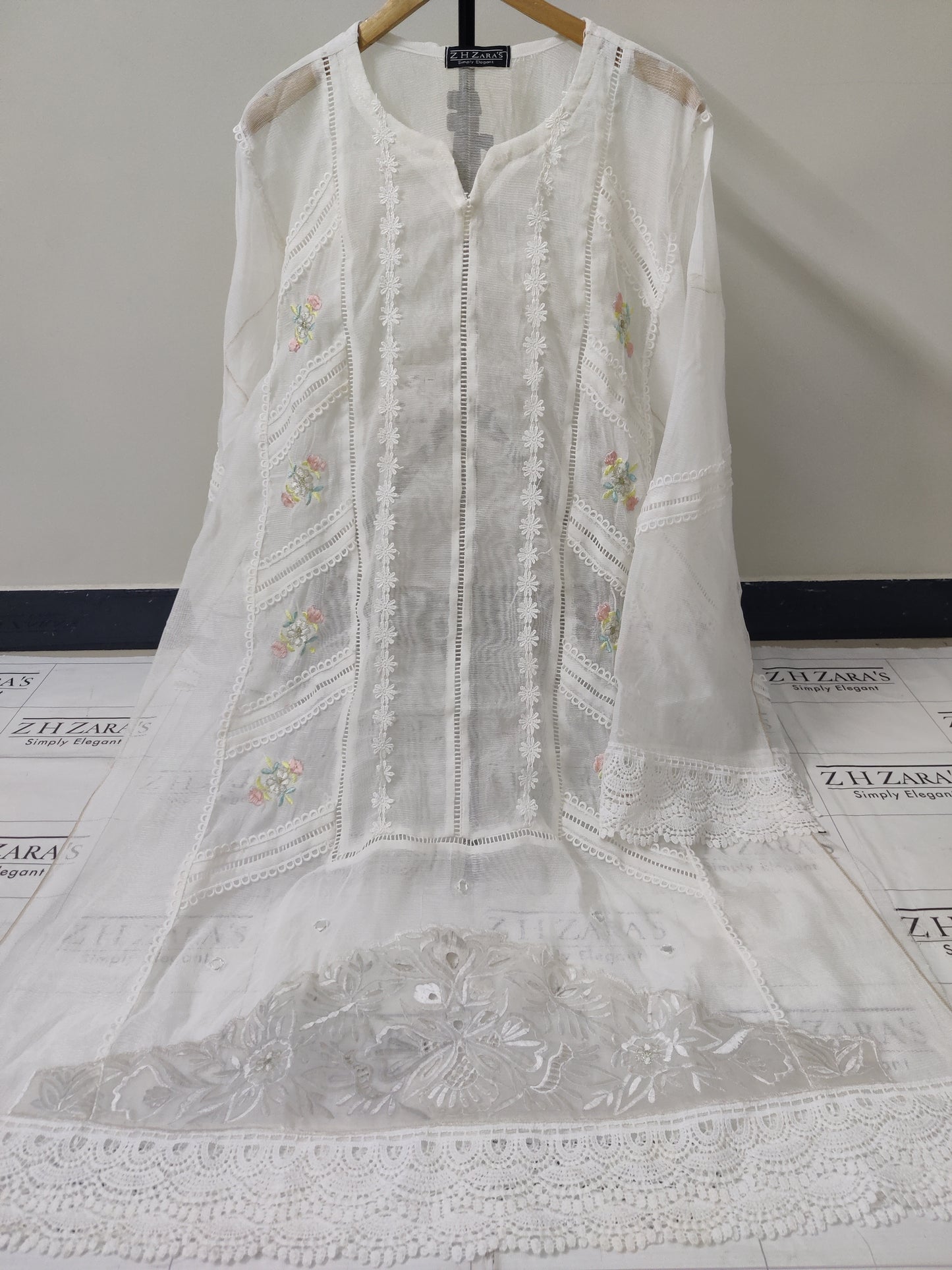 White Cut Panel Cutwork 3pc